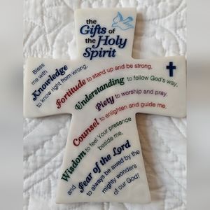 Gifts of the Holy Spirit Decorative Cross Plaque White with Multicolor, Like New